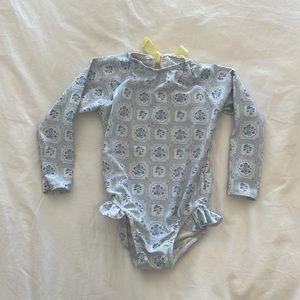Minnow Swim Mosaic Blue Rashguard One-Piece 2T